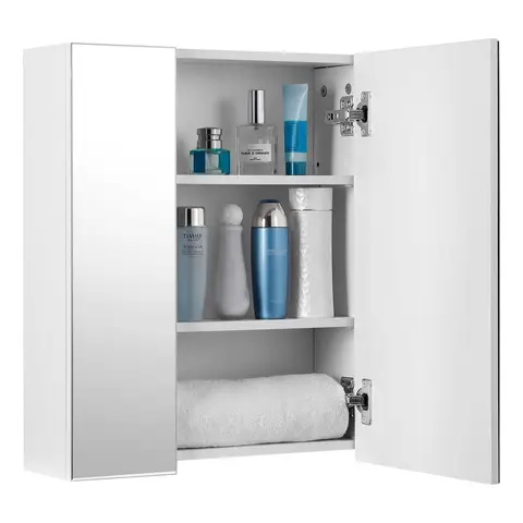 VASAGLE Armoire de salle de bains moderne à 3 portes, avec miroir et étagère réglable blanc - 60 x 15 x 55 cm