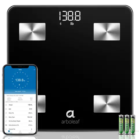 Arboleaf CS20N Smart Scale for Body Weight with App, Digital Body Fat Scale with BMI & Muscle Mass Analysis, 14 Essential Measurements, Bluetooth Sync, Clear LED Display, for Bathroom & Home Use