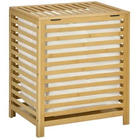 HOMCOM Wäschekorb Wäschetruhe 55L Wäschebox, Wäschesammler mit Deckel, Entnehmbarem Wäschesack, für Schlafzimmer, Bad, Bambus, 50 x 36 x 60 cm, Natur