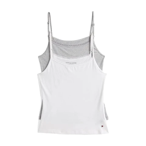 Tommy Hilfiger PREMIUM ESSENTIALS 2er-Pack Camisole mit Spitze Weiß/Grau Meliert XS