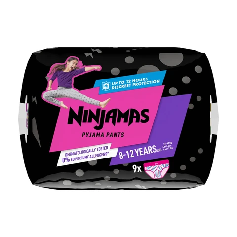 Pampers Ninjamas Couches de Nuit Filles 8-12 Ans - Lot de 9