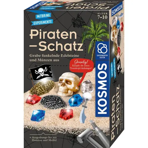 KOSMOS 657888 Piraten-Schatz Experimentierset, Ausgrabungs-Set für Kinder ab 7 Jahren, Schatzsucher, Fundstücke, Gipsblock, Geologie, Mitbringsel, Geschenk