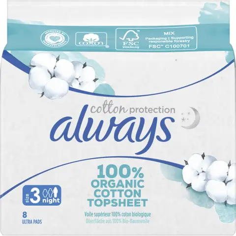 Always Always Cotton Protection Night Maandverband Met Vleugels X8