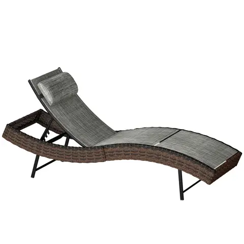 Outsunny Rattan Sun Lounger with Mesh Seat Brown