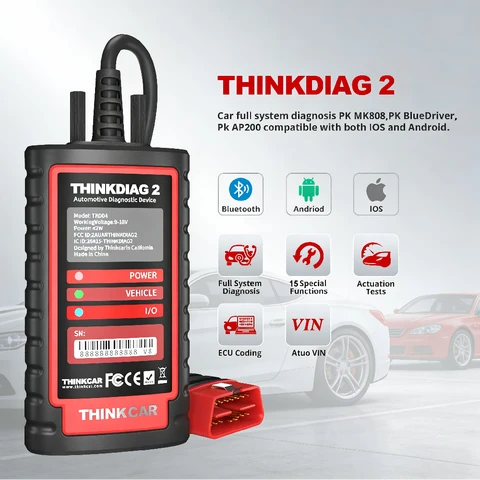 THINKCAR THINKDIAG 2 CAN FD All Systems 15 Reset Services ECU Coding OBD2 Scanner Car Diagnostic Tool with 1 Year Software Subscription