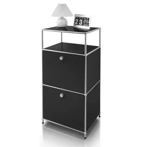 Floordirekt Concept Epure MK-120 Étagère en Métal avec Portes - Cadre Chromé, Noir Blanc Gris Bleu, 50 x 40 x 100 cm Noir