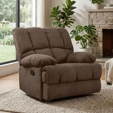 HONEYOU Oversized schommelende relaxfauteuil, Overvolle extra brede schommelende relaxfauteuils, Zachte grote handmatige relaxfauteuil, Extra grote woonkamerstoel tot 350 lbs, Bruin