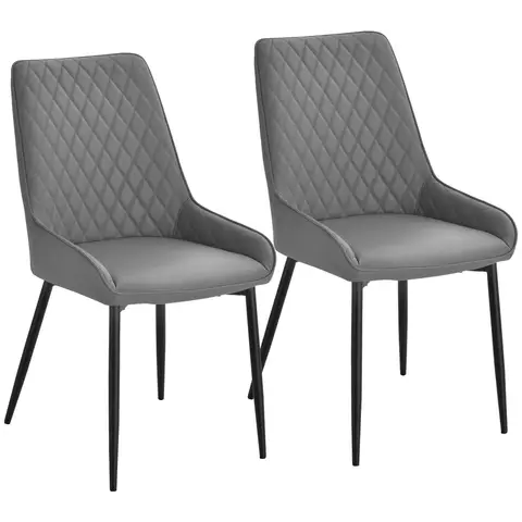 HOMCOM Set Of 2 Quilted PU Leather Dining Chairs with Metal Frame 4 Legs Foot Caps Home Seating Modern Stylish Executive Grey