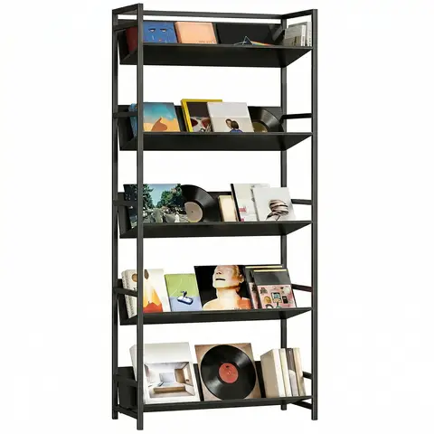 HOMCOM Bookshelf with Anti-Slip Design, 5-Tier Bookcase with Storage Shelves and Metal Frame Black