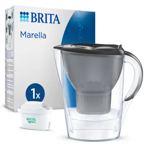 BRITA Water Filter Jug Marella Graphite (2.4L) Incl. 1x Maxtra Pro Pure Performance Filter Cartridge