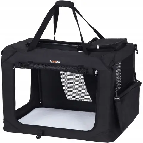 Feandrea faltbare Haustiertragetasche, tragbare Katzen- und Hundetransporttasche, weiche Haustierreisetasche mit atmungsaktivem Netz, mit Griffen, Aufbewahrungstaschen, 102 x 69 x 69 cm, Schwarz PDC10H