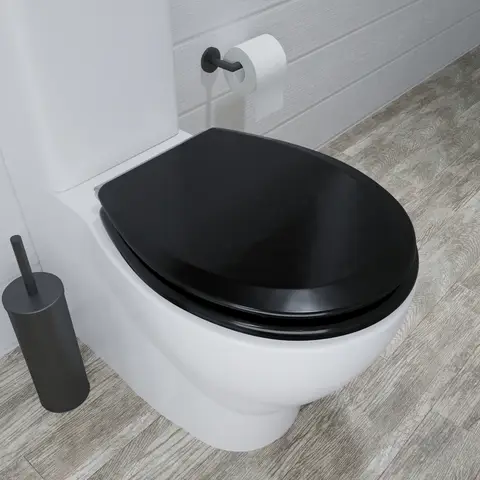 Croydex Flexi-Fix Wooden Toilet Seat Lene Oval - Matte Black