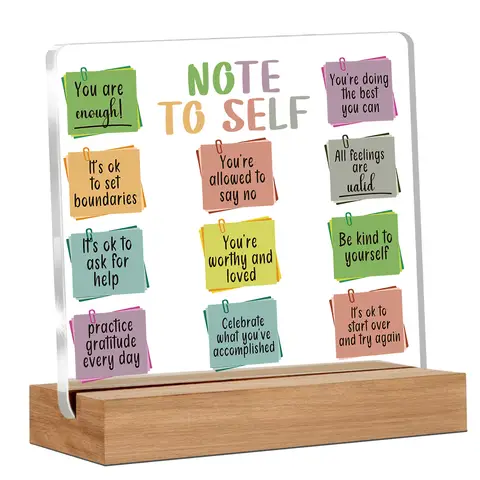 Alphynix Plaque en acrylique avec support en bois avec 12 notes colorées d’affirmations quotidiennes