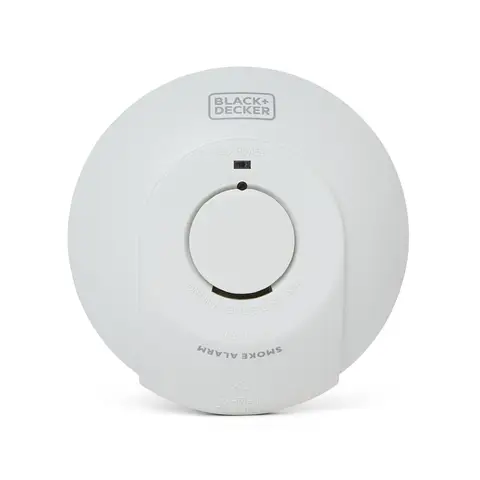 Black + Decker Mains Smoke Alarm, 9V Battery Backup, Optical Detector, Interlink Alarms, Fast Fix Installation Base, Test Button, White