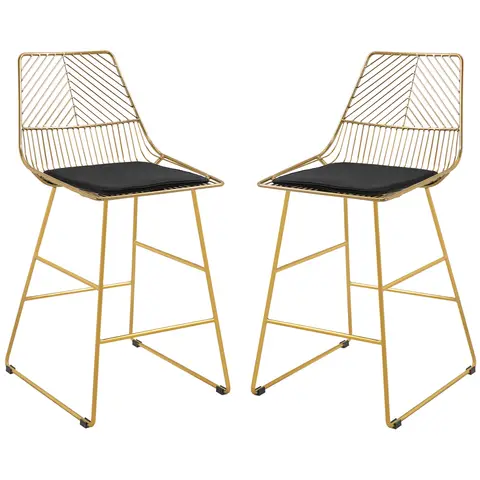 HOMCOM Set of 2 Bar Stools, Modern Counter Height Breakfast Bar Chairs with Wire Metal Frame for Kitchen, Dining Room, Gold