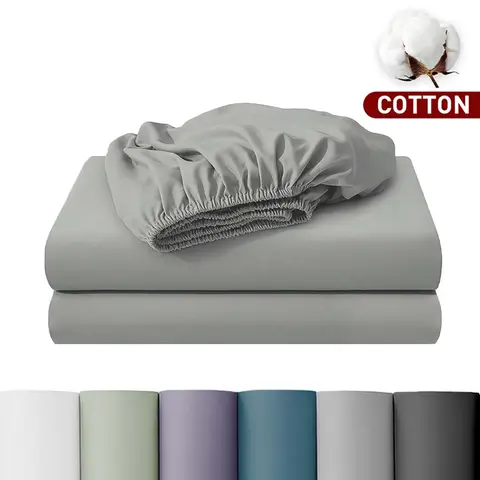 LeBonsoir 150x200cm Fitted Sheet， 30CM/12Inch Deep Pocket - 100% Cotton， No-Pop Off Elastic， 1 Fitted Sheet Only-Light Gray