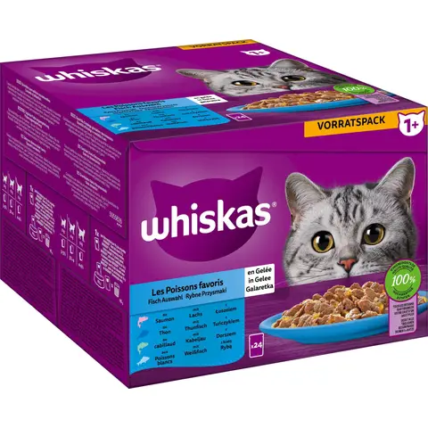 Whiskas 1+ Fischauswahl in Gelee 24 x 85 g