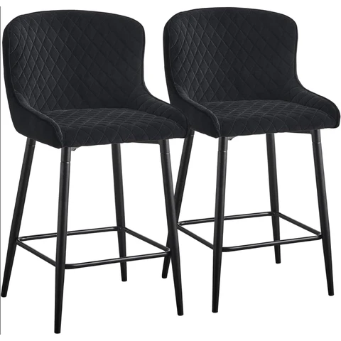 CLIPOP Velvet Bar Stools Set of 2, Breakfast Bar Chairs with Sturdy Metal Legs and Footrest, Kitchen Stools for Counter, Black