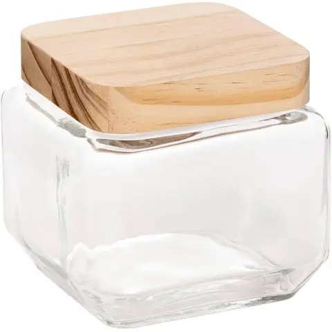 Unter 5 €: Luftdichte Glasbehälter mit Holzdeckeln