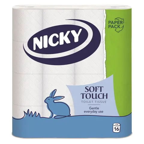 Nicky Soft Touch Toilet Tissue, 2-Ply, 16 Rolls Paper Pack