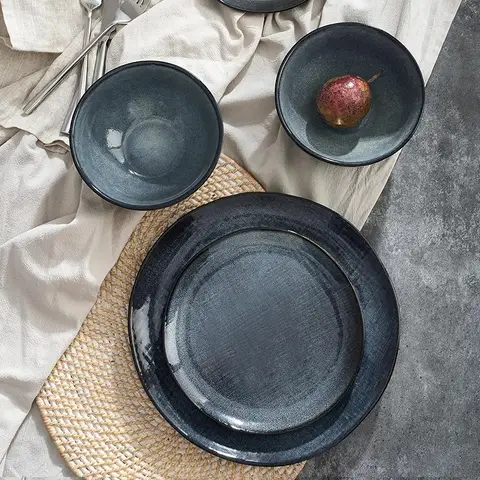 Richmount 16-teiliges Steinzeug-Geschirrset - Marineblau - mit Tassen, Tellern und Schalen