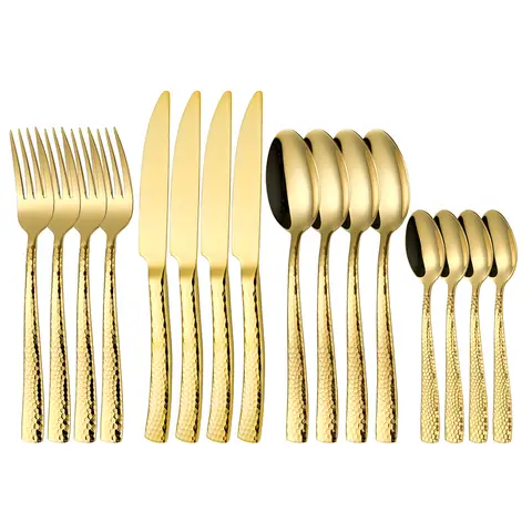 Fangyuan 16 Pieces Cutlery Set Golden Stainless Steel with Knife, Fork, Spoon, High-Quality Stainless Steel Cutlery, Dishwasher Safe Kitchen Set Texture