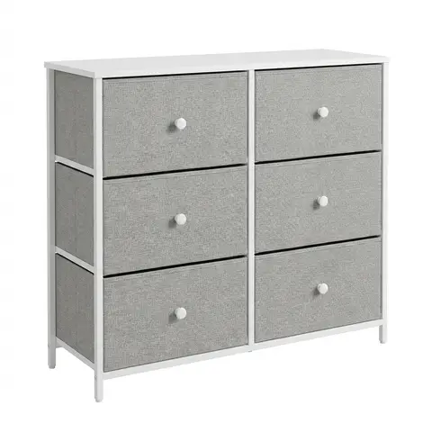 SONGMICS Kommode mit 6 Stoffschubladen, Metallrahmen, hellgrau/weiß, 80x71x30cm