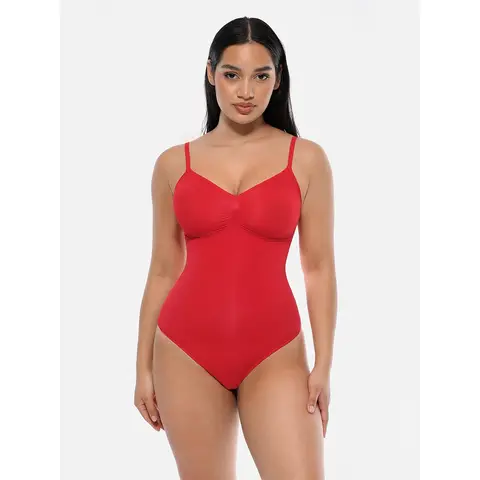 Feelingirl Tummy Control Seamless Lightweight Thong Bodysuit shapewear for Ladies XS/S Red, Couple Gift Perfect Gift