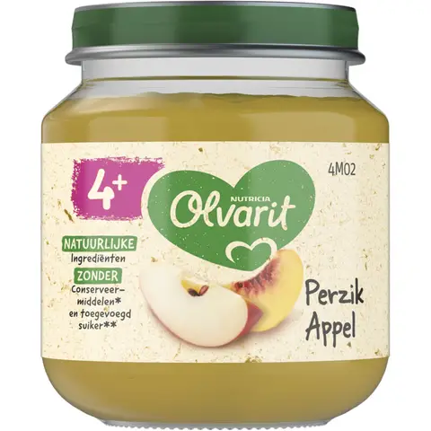 Olvarit fruitpuree perzik-appel 4 maanden+ 125 g