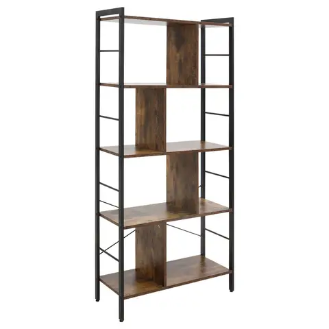 HOMCOM Bookcase Industrial 4 Shelves Rustic Brown/Black