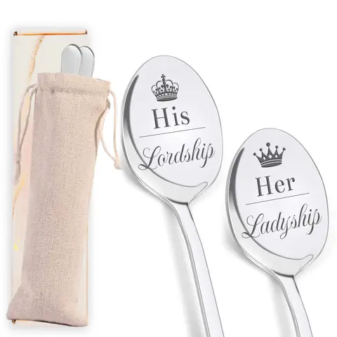 Alphynix 2PC Playful Aristocratic Spoon Set, Stainless Steel Spoons Featuring "Lordship/Ladyship" Titles and Crown Symbols, Ideal for Anniversary or Wedding Gift