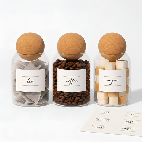 Argon Cork Ball Lid Glass Tea Coffee Sugar Jars, Set of 3