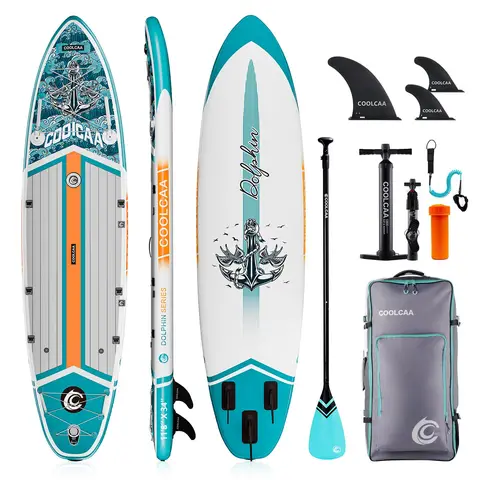 COOLCAA Dolphin Series Inflatable Stand Up Paddle Board 11'8" Set with Carbon Fiber Paddle (Anchor Wing)
