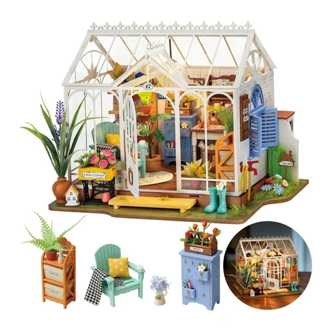 Robotime Rolife Dreamy Garden House DIY Dollhouse Kit 24.5x19x19cm 1pc,Home decoration, bookshelf decoration,Craft Gifts for Adults and Teens,Educational toys