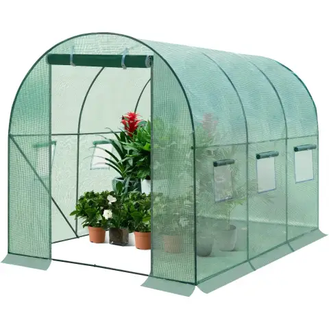 WOLTU Gewächshaus, Foliengewächshaus für Aufzucht Tomaten, Tomatenhaus Winterfest mit Tür 6 Fenstern, aus Stahlrohr PE, 200 x 200 x 300 cm, Grün