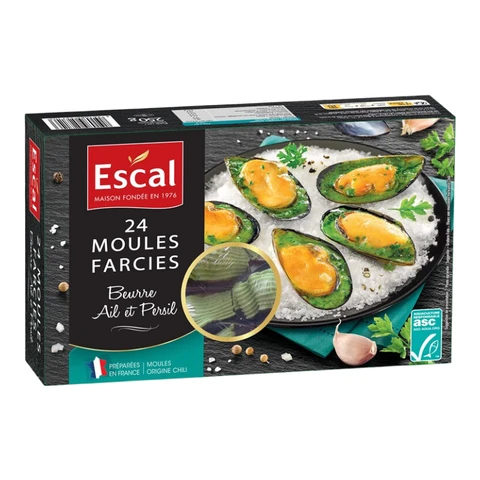 ESCAL ASC Mussels Stuffed with Butter, Garlic & Parsley x24 250g