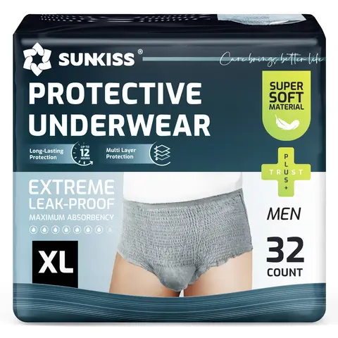 SUNKISS Inkontinenz Pants Männer, Tagsüber Einweg Erwachsenen Windelhosen, Herren Windeln mit Maximaler Saugfähigkeit, Grau, Größe XL, 32 Stück 1er Pack