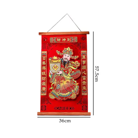 Red Envelope 1 Stück 22 Zoll 3D-Hänge-Aufschriftrolle mit „God of Wealth“ (Cai-Shen) für chinesisches Neujahr, selbstklebend, Ornament-Sticker-Dekorationen für Frühlingsfest, Neu-Jahr-Verkauf, Top-Geschenk-Auswahl