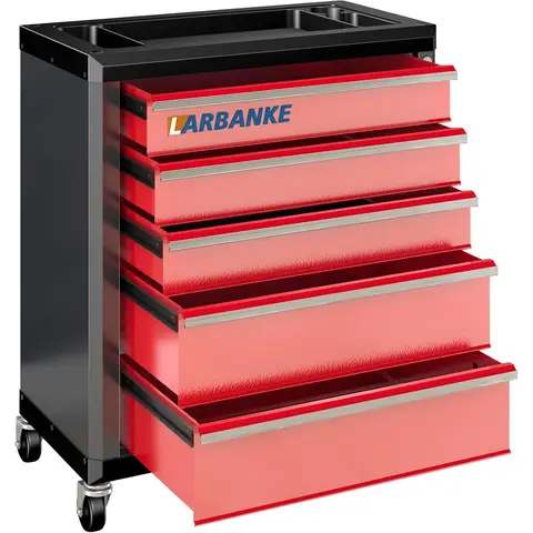 LARBANKE 5-Drawer Rolling Tool Chest with 360° Swivel Casters Locking System Waterproof Top Stackable Red Black