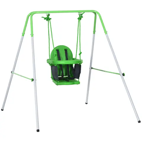 Outsunny Kids Swing Set Baby Swing, Indoor Outdoor Nursery Swing, with Safety Seat Belt, Support Back, for Toddlers 6-36 Morths - Green