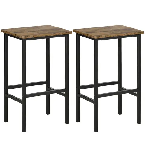 HOMCOM Bar Stools, Set of 2 Kitchen Breakfast Stools with Sturdy Steel Frame, Industrial Tall Bar Chairs for Kitchen, Living Room, Rustic Brown