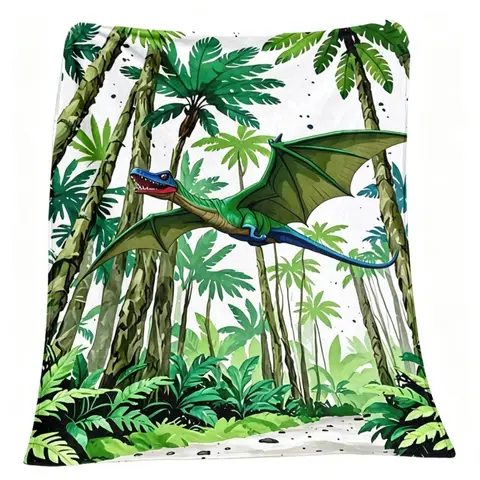 Green Dinosaur Jungle Throw Blanket Shabby Chic Designer Fleece Blanket – Premium Artistic Style 30inch×40inch