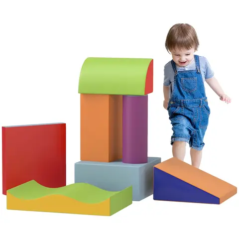 HOMCOM Soft Play Set, 7 Piece Foam Blocks, Toddler Climb and Crawl Activity Set for 1-3 Years, Soft Play Equipment Blue