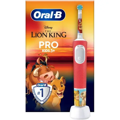 Oral-B Pro Kids König der Löwen Elektrische Zahnbürste für Kinder ab 3 Jahren, mit Sensitiv+ Modus für Zahnpflege, extra weiche Borsten, 1 Ersatzbürste, 4 Sticker