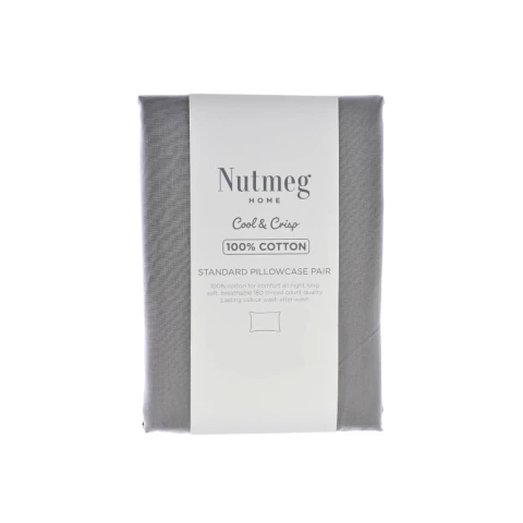 Nutmeg Home Pillowcases 100% Cotton 180 Thread Count Grey 2 Pack