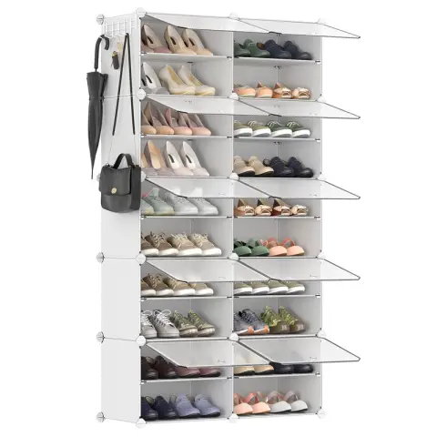 SONGMICS Shoe Rack, 10-Slot Modular Storage Organiser Unit, 82x32x152cm, White