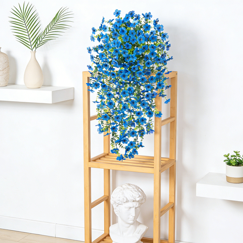 4Pcs 29.5in/75cmArtificial Flowers for Outdoors,Fake Plant Spring Summer Decor, No Fade Faux Flower for Front Door Porch Planter Patio Yard Garden(blue)