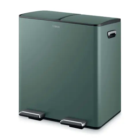 Tower Recycling Pedal Bin with Two Compartments, 40L, Forest Green