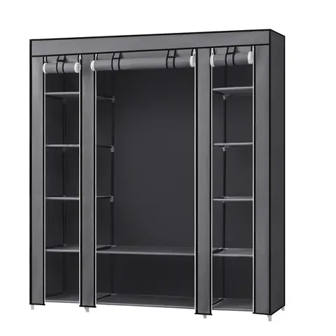 JOYFURNOS Armoire en tissu portable grise – Cadre en métal, 45*150*175 cm, 12 compartiments de rangement, Portant à vêtements avec housse en tissu non tissé – Organisateur peu encombrant pour chambre