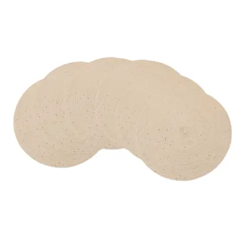 Polyester sequin placemat Light gold，Woven Round 38cm Placemats 6 Pieces Heat Insulation Non Slip Braided Cotton Dinner Table Mats Large Washable Place Mat for Kitchen Dining Table